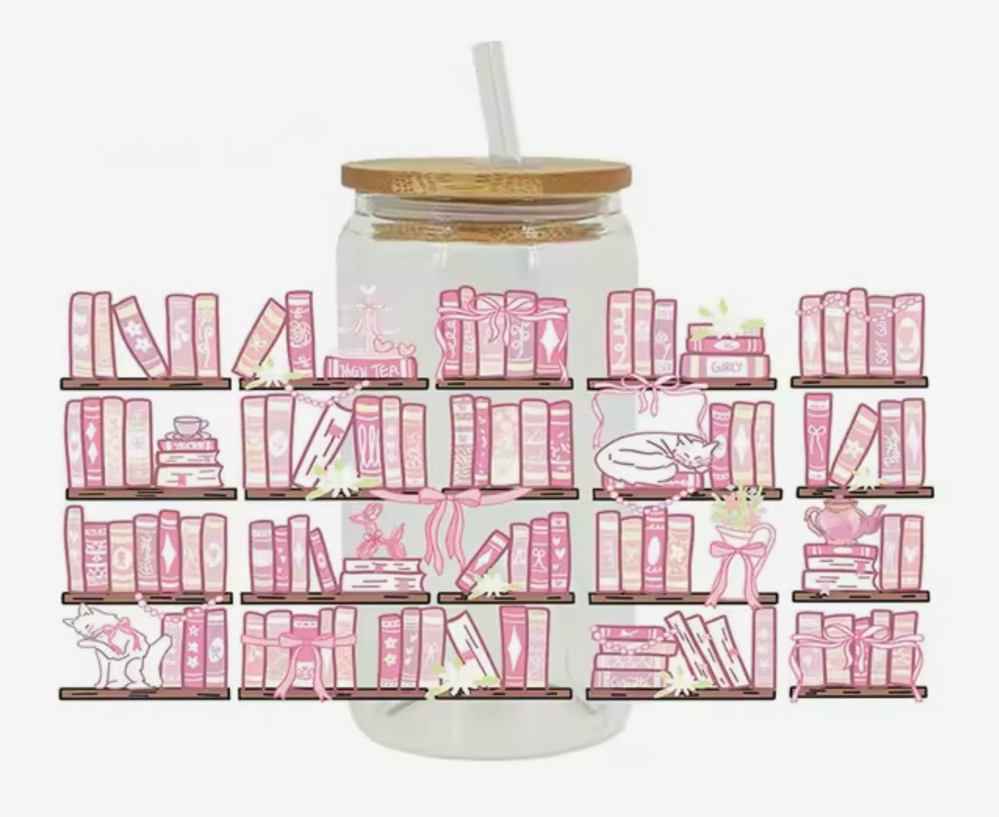 Pink Bookshelf/Cat Lover Cup (16oz)