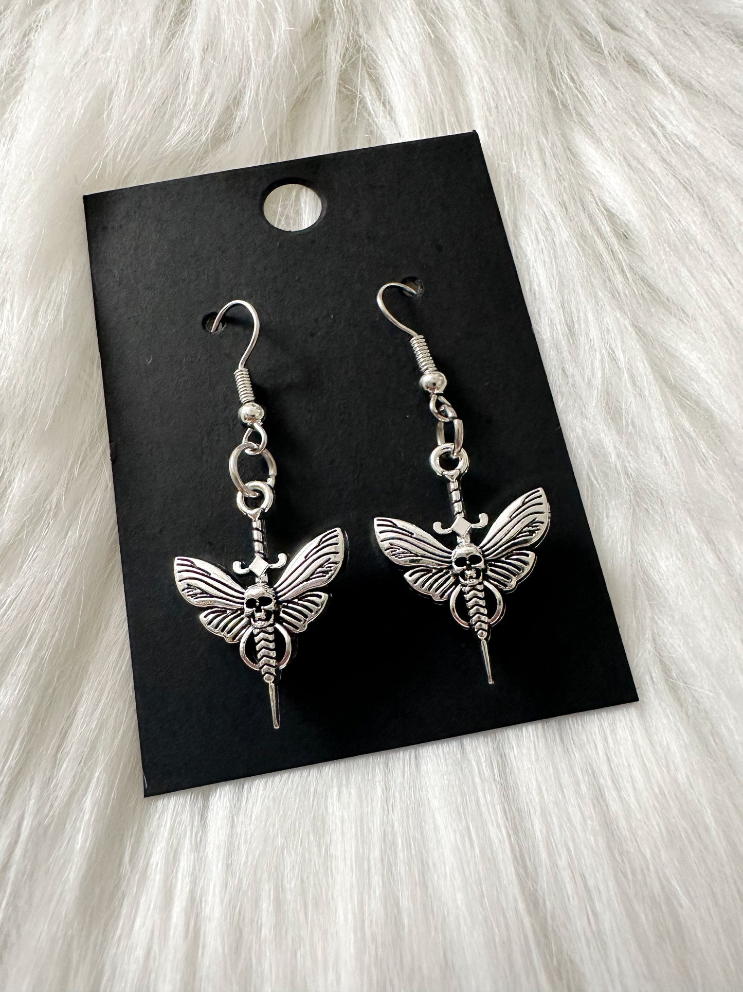 Skull Moth Dangling Earrings