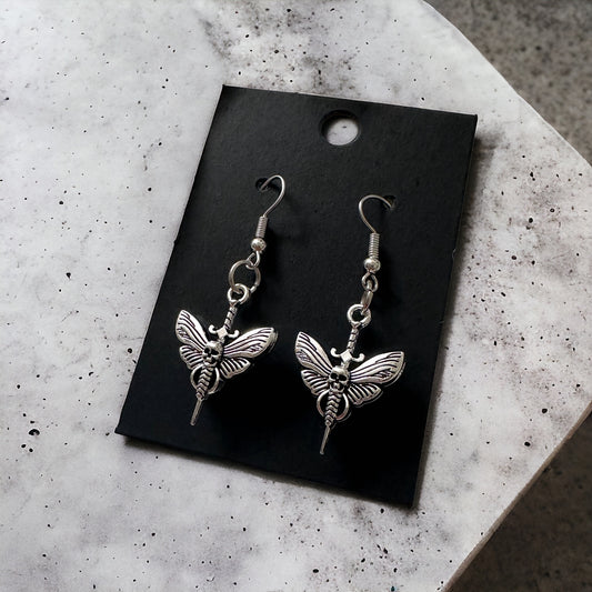 Skull Moth Dangling Earrings