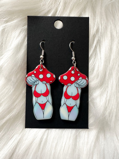 Red Mushroom Body Dangling Earrings