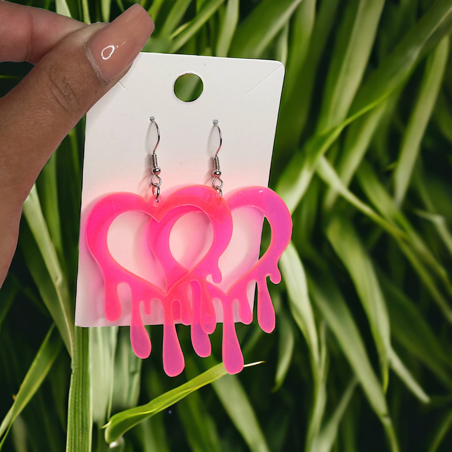 Pink Heart Drip Earrings