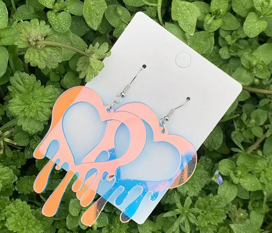 Blue Holographic Heart Drip Earrings