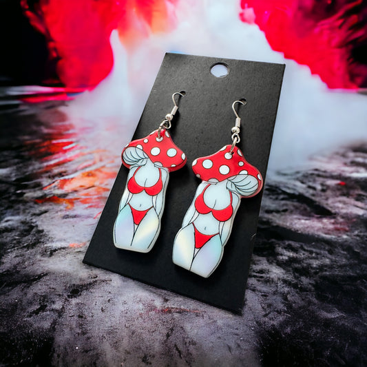 Red Mushroom Body Dangling Earrings