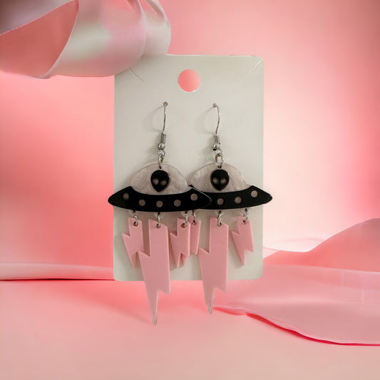 Pink UFO Earrings