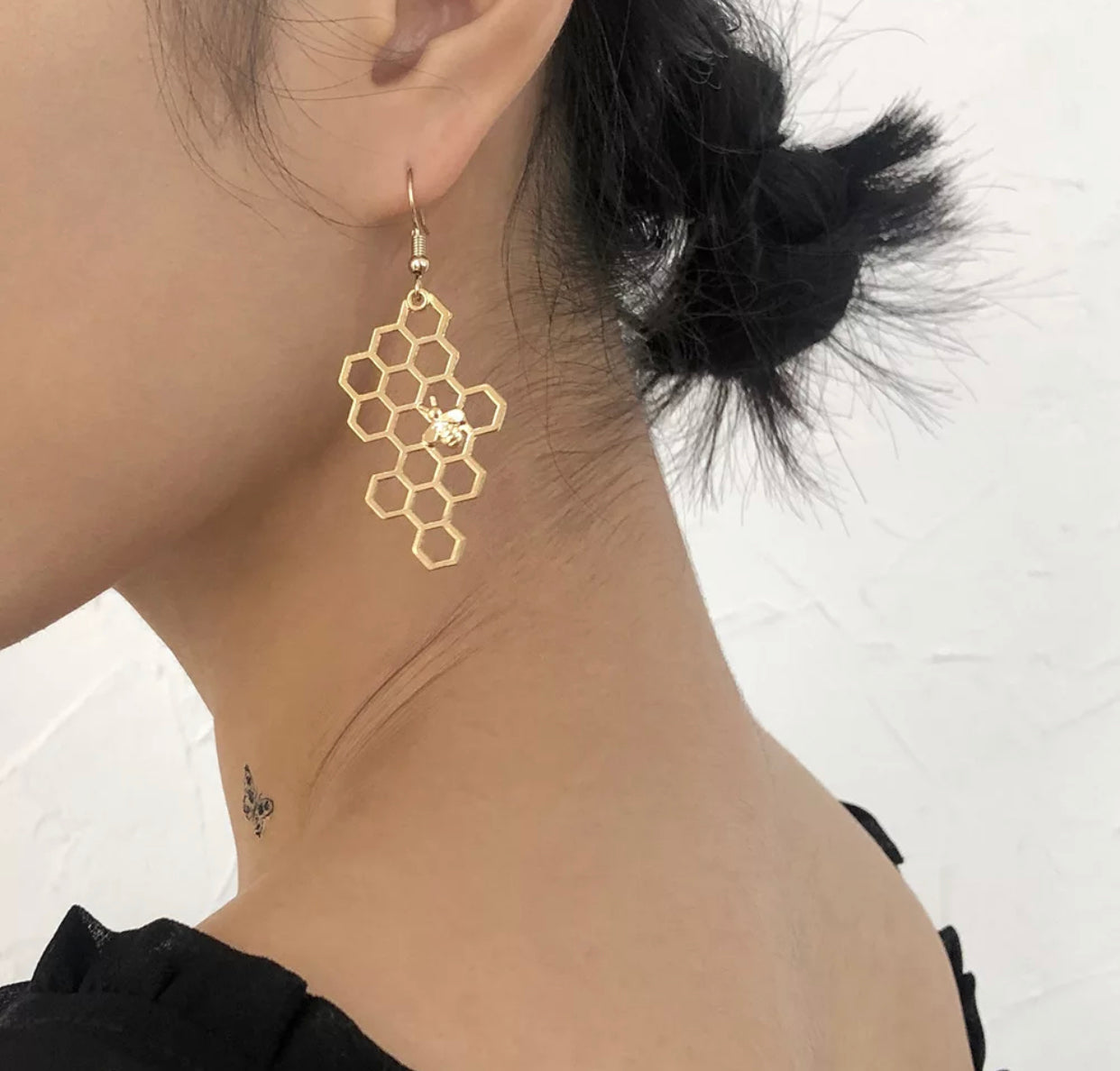 Honey Bee Honeycomb Earrings