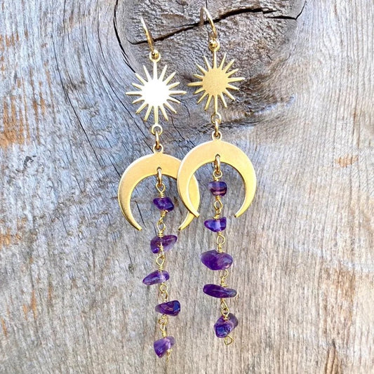 Amethyst Sun & Moon dangling earrings