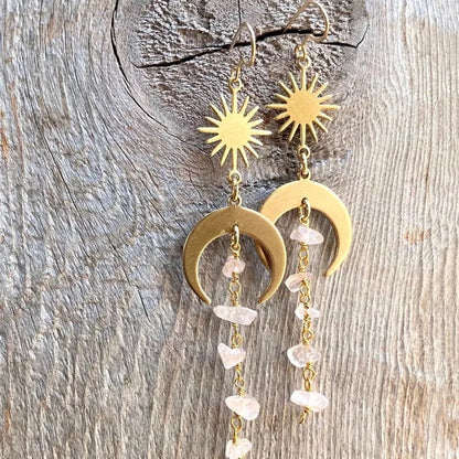 Clear Quartz Sun & Moon dangling earrings