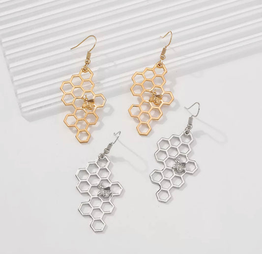 Honey Bee Honeycomb Earrings