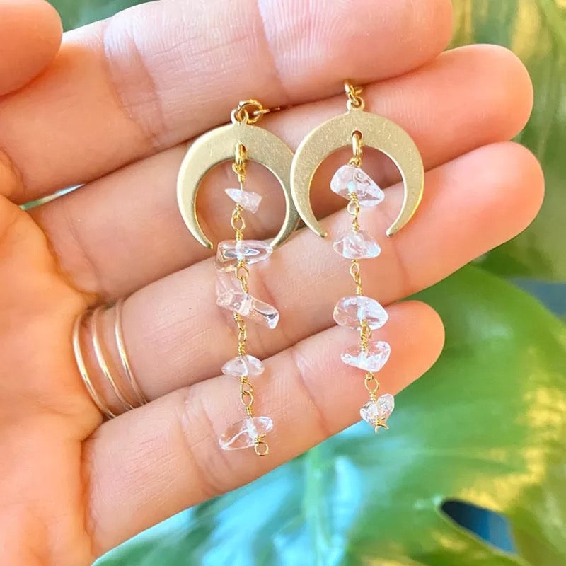 Clear Quartz Sun & Moon dangling earrings